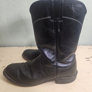 Larry Mahan Black Ostrich Leather Cowboy Boots